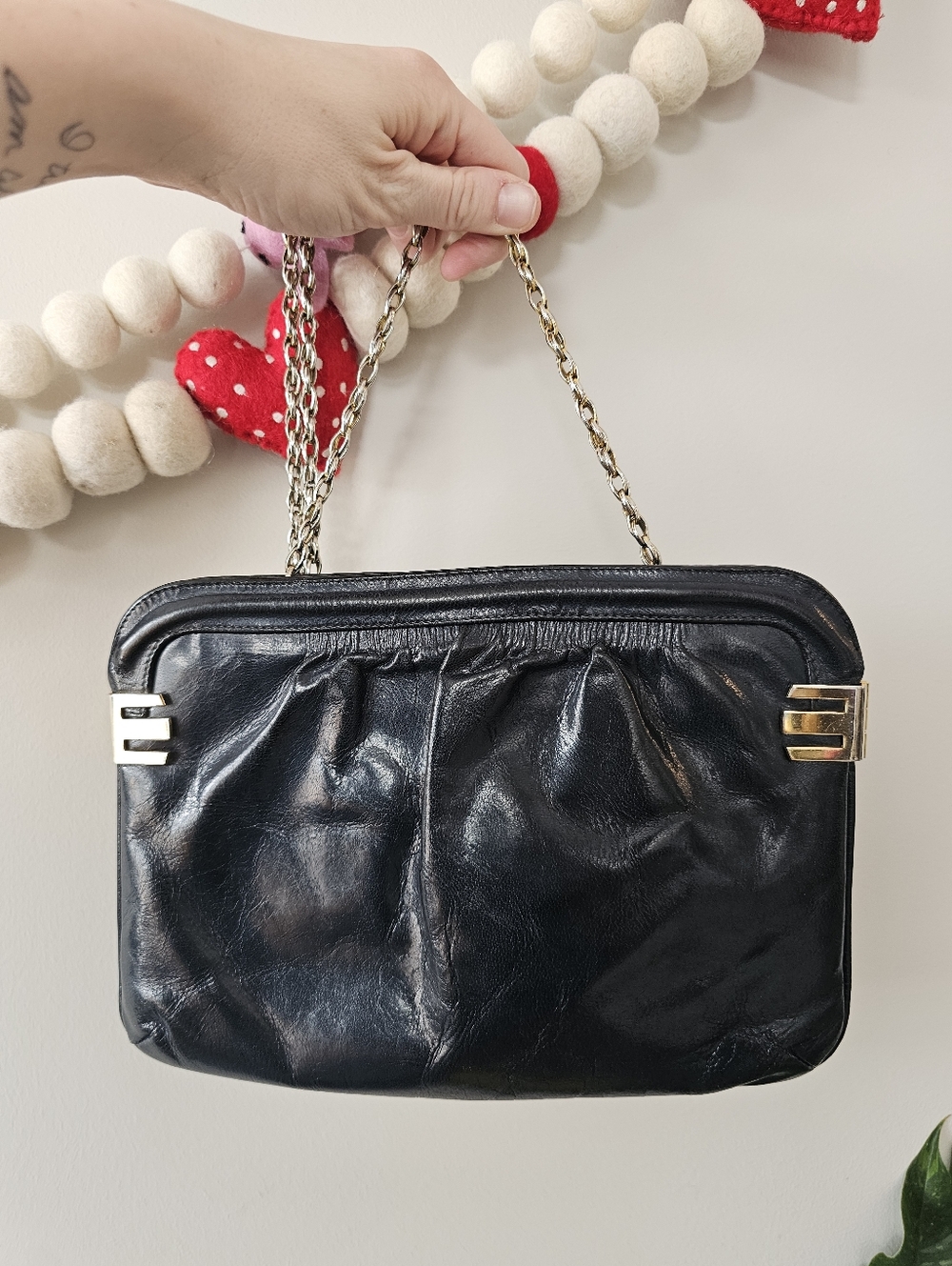 Vintage Santi Leather Navy Blue Crossbody Chain Strap Purse
